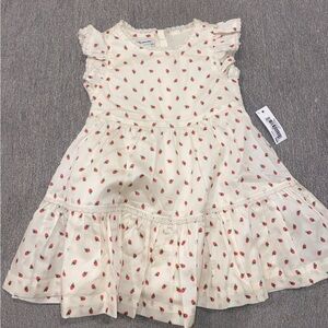 Cream Strawberry-Print Ruffle Dress 2T